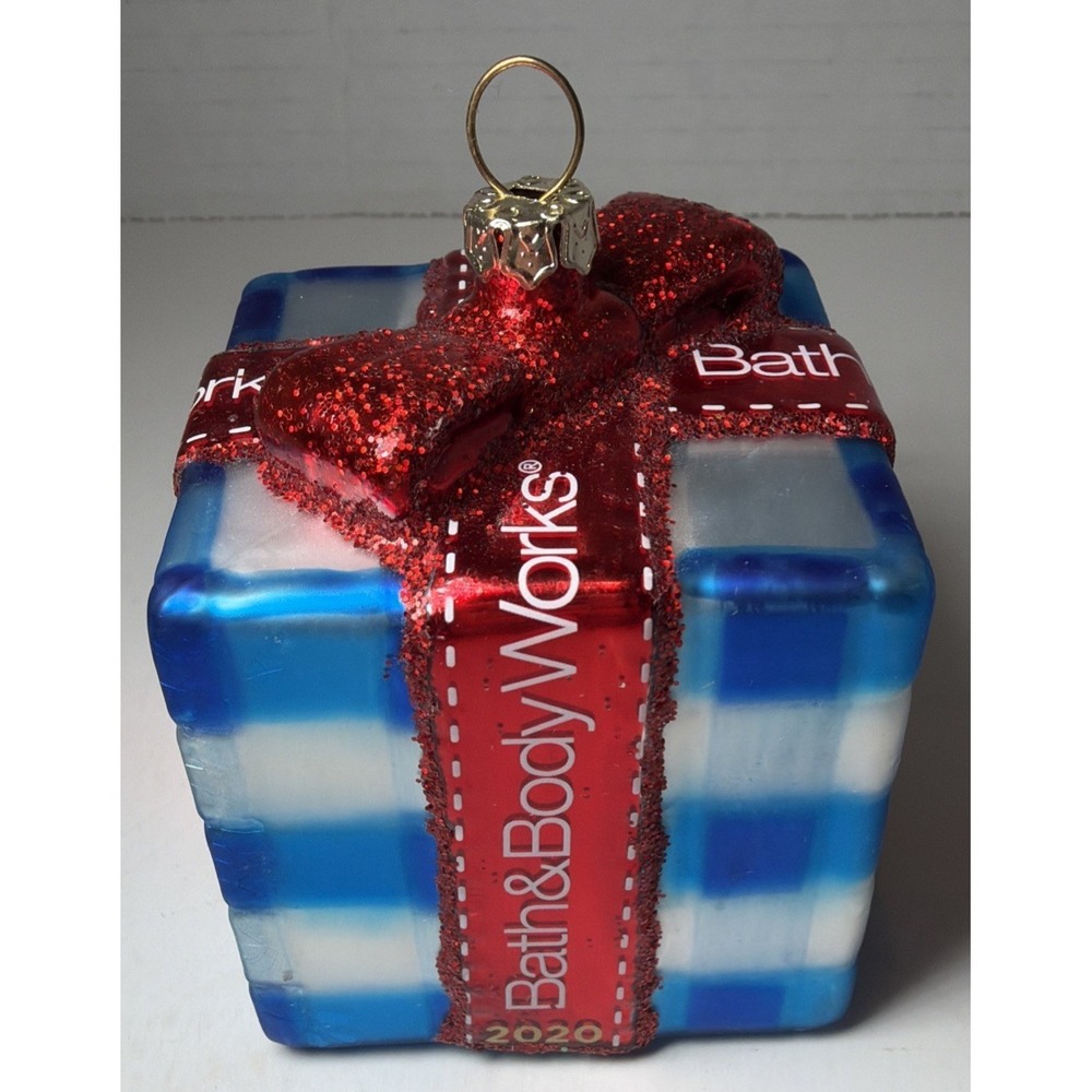 Bath & Body Works Christmas Ornament Gingham Blue Present 2020